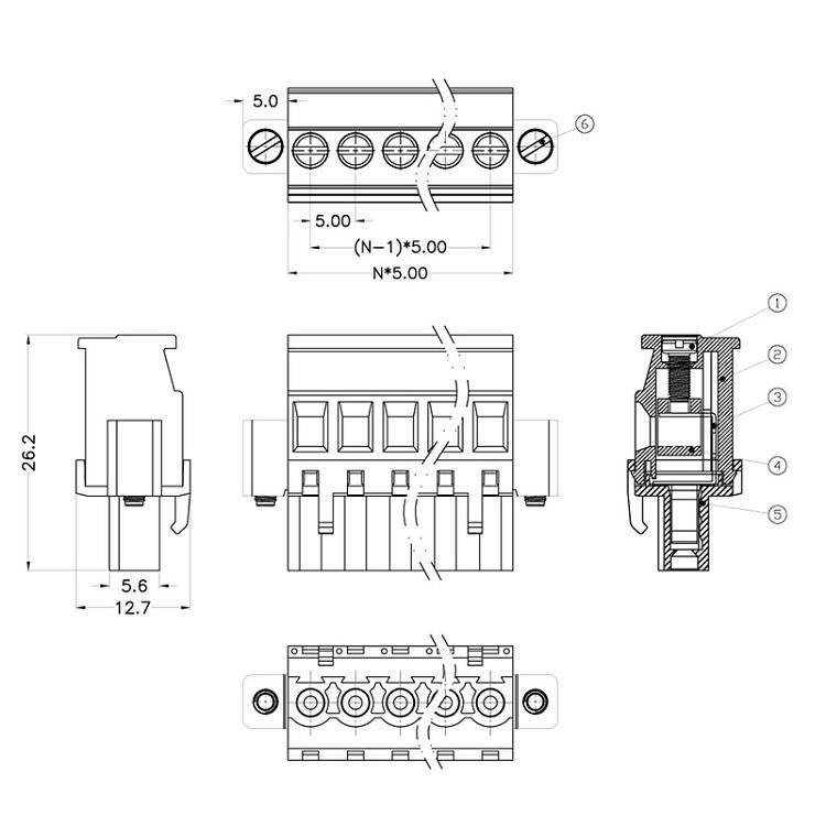 3 pin screw terminal block connector